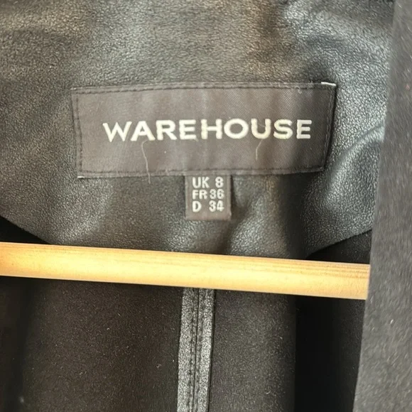 Warehouse Genuine leather jacket raw edge unlined Open front Sz 4/UK 8 - Picture 2 of 10